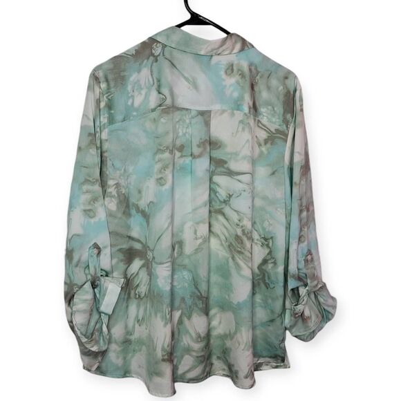 Chico's Women's Plus Size No Iron Floral Paint Print Shirt Italian Aqua size 3 ( - Picture 4 of 7